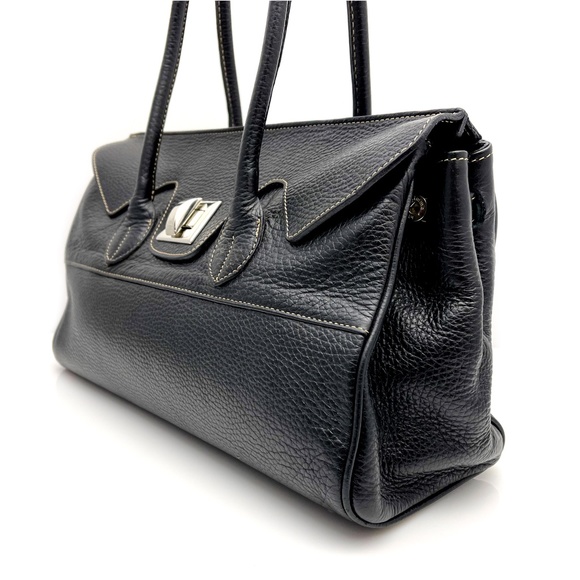 GIANNI CHIARINI Italy Genuine Pebbled Leather Satchel/Shoulder Bag in Black - Picture 3 of 15
